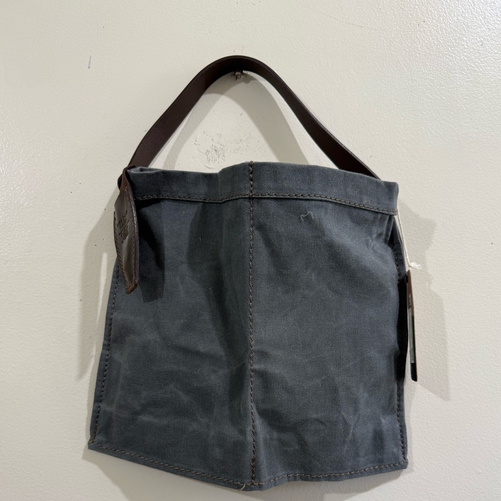 RIGK CAMP FLASKS Gray Canvas Duffel Tote with Brown Leather Handle